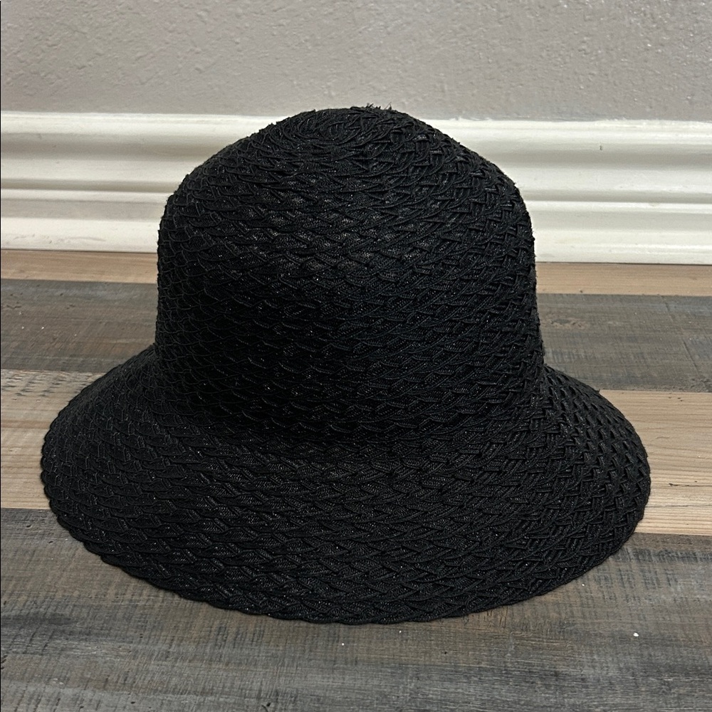 Nine West Black Woven Sun Hat Chic Wide Brim Bucket Style woven bucket hat